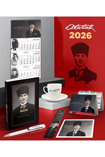 Halk Kitabevi 2026 Дневник във формата на фес на Ататюрк - Календар за стена Гази - Метална ролкова химикалка и чаша за кафе Signature