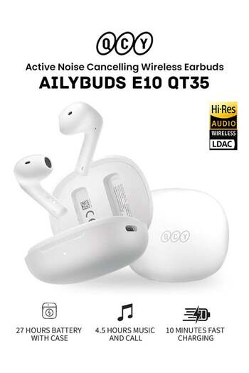 QCY AilyBuds E10 Bluetooth Earphone, Wireless Earbuds With LDAC Codec with Hires Audio, 4 Mics ENC f
