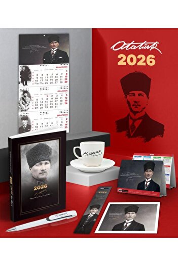 Halk Kitabevi Дневник на командира Ататюрк 2026 - Календар за стена Гази - Метална ролкова химикалка и чаша за кафе Signature