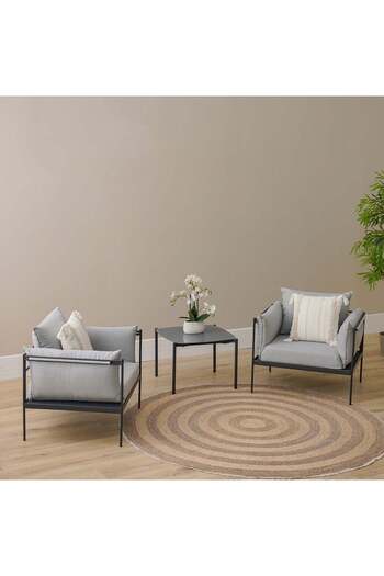 Danube Home Burrows 1 + 2-Seater Balcony Set - Grey Steel & Polyester - 1-Year Warranty - Outdoor Living