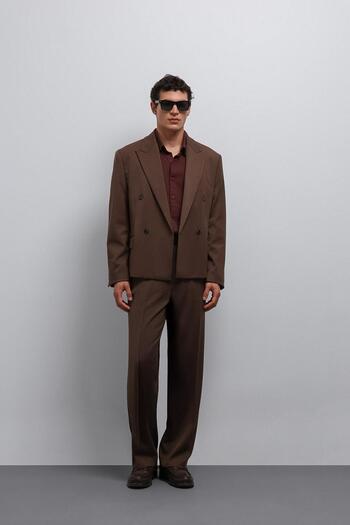 Antioch Brown Double Breasted Relax Crop Fit Blazer Jacket