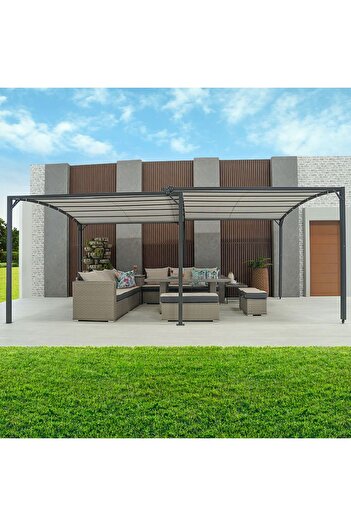 Danube Home Metal Gazebo with Sliding Roof - Grey Outdoor Canopy, Durable Polyester, 1 Year Warranty