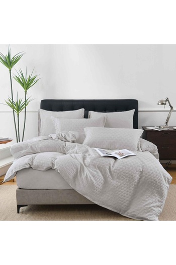 OEM Bed linen, 2 persons, finet, knitted pattern, 4 pieces, with elastic, plain, light gray, LELT106