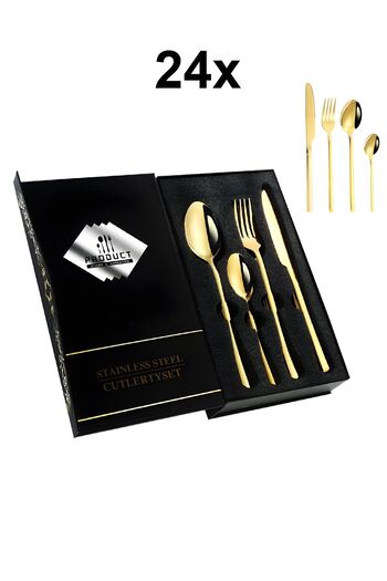Chavin Steel 24 Piece Gold Dinner Spoon Fork Knife Set for 6 People Cin739Srx
