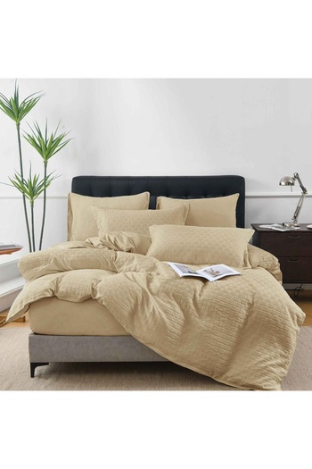 OEM Bed linen, 2 persons, finet, knitted pattern, 4 pieces, with elastic, plain, brown, LELT105