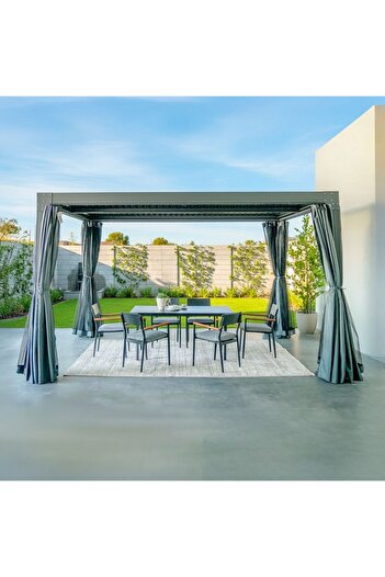 Danube Home Ambrose Automatic Pergola with LED & Automated Roof - Black - 2-Year Warranty - Outdoor Gazebo