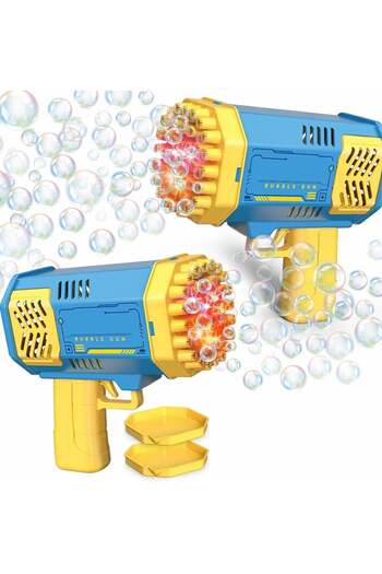 Generic 2 Set Bubble Gun for Kids, 40-Hole Light Up Rocket Bubble Machine for Toddlers 1-3, Blue Bub