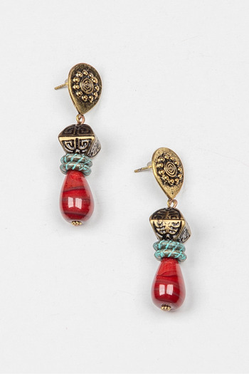 Lila Rosa Natural Stone Ethnic Authentic Earrings