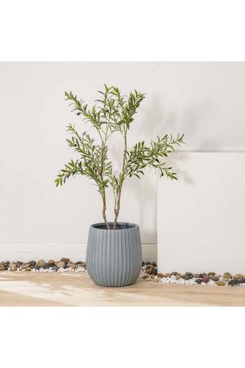 Danube Home Off-White Fiber Clay Pot with Wide Ribs - 44x44x44 CM - Durable Outdoor Garden Accessory