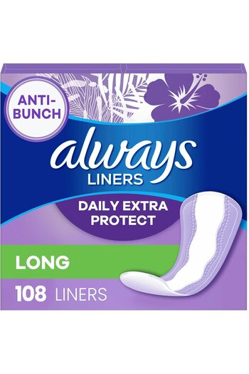 Always Daily Extra Protect Liners, Long Length, Unscented Panty Liners, 108 Count