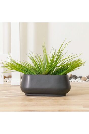 Danube Home Dark Grey Fiber Clay Pot - Smooth Design, 40x20x16 CM - Stylish Outdoor Garden Accessory