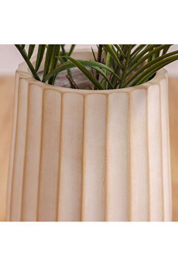 Danube Home Off-White Fiber Clay Pot with Wide Ribs - 25x25x40 CM - Durable Outdoor Garden Accessory