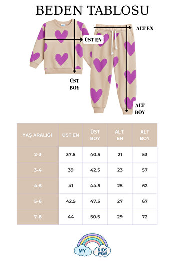My Kids Wear Set mătăsos cu model inimă pentru grădiniță, 2-8 ani