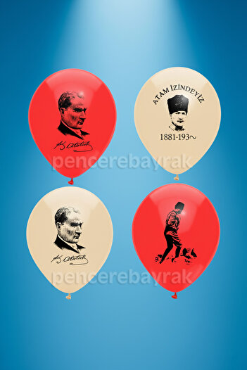 Pencere Bayrak 100 Pieces Ataturk Printed Balloon Set