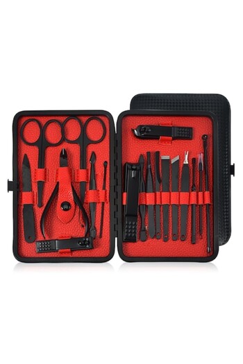 Bootic Manicure/Pedicure Set, Stainless Steel, 18 Pieces, Black