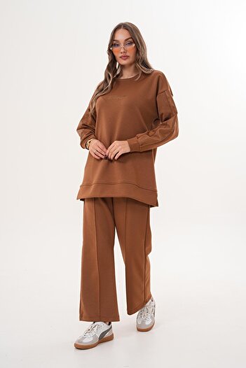 WestBound Women's Sportswear Leather Detailed Stone Embroidered Casual Tracksuit Set Taba 715