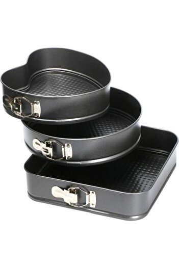 OEM Set of 3 Cake Pans with Removable Bases: Heart, Round, and Square Shapes