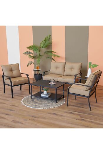 Danube Home Amy 4-Seater Outdoor Sofa Set - Beige, Includes 2 Single Sofas & 1 Table, 1 Year Warranty