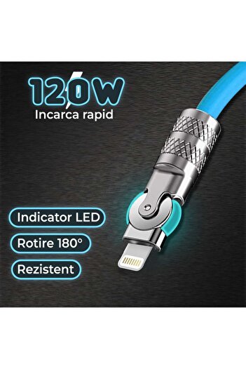 Timebox Data and Fast Charging Cable, 120W, 180 Degree Rotation, QC 3.0, USB, Lightning Apple, 2m, LED Indi