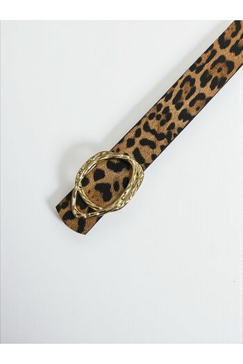 Kemerix Women's Leopard Detailed Gold Buckle Belt