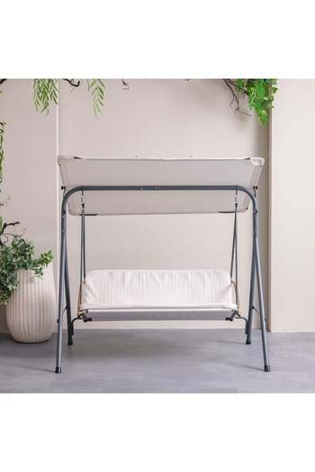 Danube Home Lucia 3 Seater Swing - Beige Steel Outdoor Swing for Relaxing in Your Garden or Patio