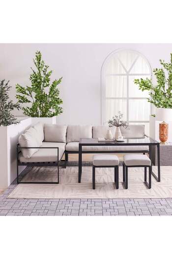 Danube Home Adora 8-Seater Outdoor Corner Sofa Set - Beige Steel, 2 Ottomans & Coffee Table, 1 Year Warranty