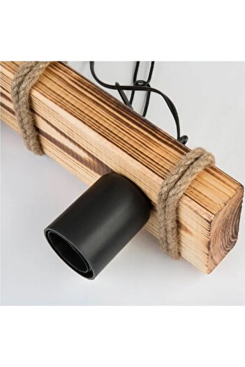 HOMS Wooden chandelier, rustic model, walnut and black color 47 cm