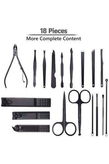 Bootic Manicure/Pedicure Set, Stainless Steel, 18 Pieces, Black