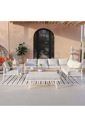 Danube Home Aston 9-Seater Outdoor Corner Sofa Set with Footrest & Coffee Table - Grey - 2-Year Warranty