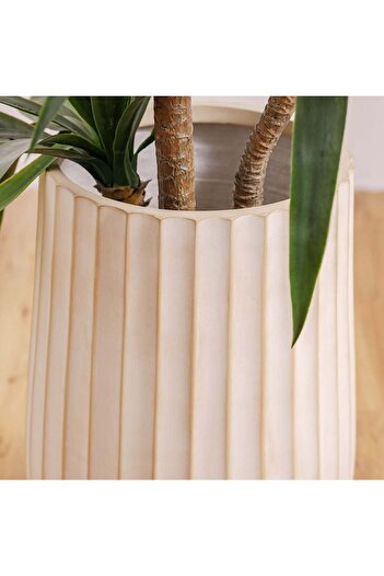Danube Home Off-White Fiber Clay Pot with Wide Ribs - 35x35x55 CM - Durable Outdoor Garden Accessory