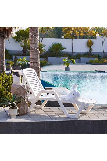 Danube Home Emily White Sun Lounger - Outdoor Relaxation Chair with 1 Year Warranty, 190x66x50 cm, Lebanon