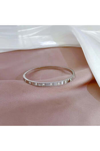 Pursehuit Stainless steel silver bangle bracelet with zirconia stones, 18k gold plated, Denice C2