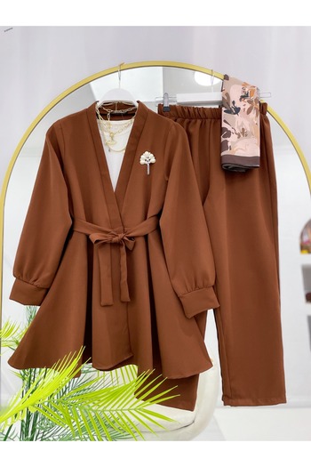 YEDİLALE Brooched Waist Belted Jacket Pants Double Set