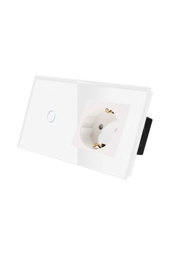 Bingoelec Switch 4M (2+2M) with Single Button, Shuko Socket, Glass Frame
