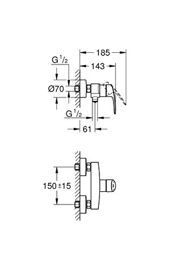 Other Grohe Eurosmart Shower Mixer, Chrome, Wall-Mounted