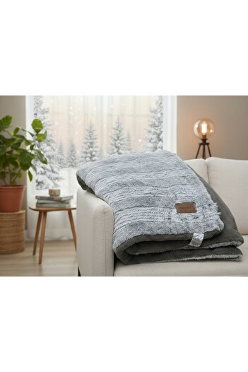 Bee Home Rabbit Fur Grey | 3-Piece Double Duvet Set