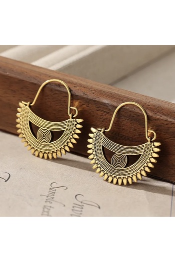 HAB TRADE Antique Textured Bohemian Half Sun Design Earrings