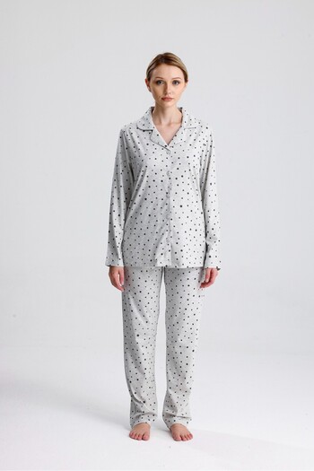 Yeni İnci Star Pattern Cotton Women's Pajama Set