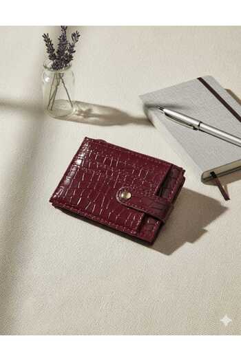 Uzs pace Luxury Crocodile Patterned Burgundy Card Holder and Zippered Mini Wallet