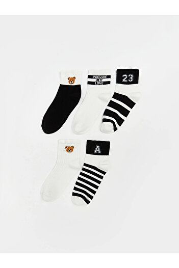 LC Waikiki Lcw Dream Black Printed Women's Socks 5-Pack