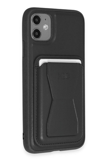 Fuchsia Iphone 11 case hd leather luxury magnet business card cover - black