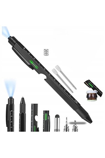 zola Multifunctional pen 9 in 1, Zola, ruler, flashlight, screwdriver, metallic, black