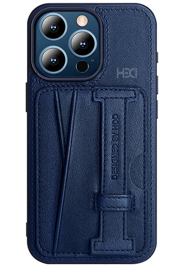Fuchsia iPhone 15 Pro Case Hd Leather Cover with Business Card Holder - Navy Blue