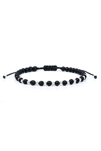 Velar Bracelets Cord Bracelet with Semi-Precious Stones Matte Onyx and 925 Silver Balls (Adjustable)