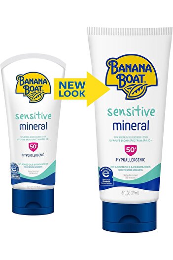Banana Boat 100% Mineral Sunscreen Lotion SPF 50 168ml | For Sensitive Skin, Oxybenzone-Free
