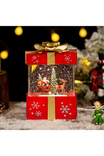 Flippy Christmas Decoration Gift Box with Santa Claus, Musical, Snow, 3 Modes, USB included, Warm White