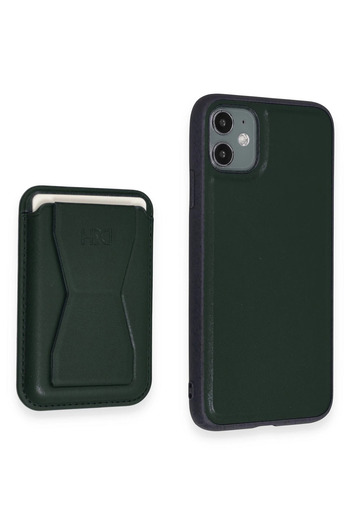 Fuchsia iPhone 11 Case Hd Leather Luxury Magnet Cover with Business Card - Dark Green