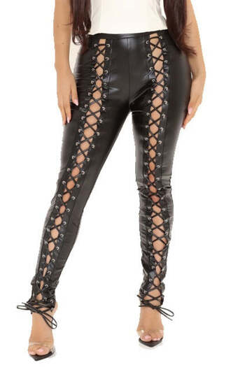 WildFashion Sexy elastic vinyl pants with drawstring in front X781-1