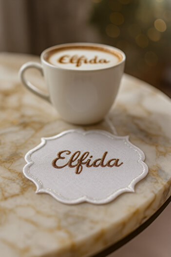 ELFİDA Luxury Embroidered Cocktail Coffee Serving Tray Napkin Mini Placemat - Silvery Baroque Design 1 (1 Piece)