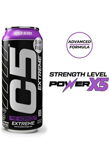 C5 Energy C5 Drink Extreme Mixed Berry Pre Workout Sugar Free, Zero Calories, High Caffeine, (Box Of 12PCS)